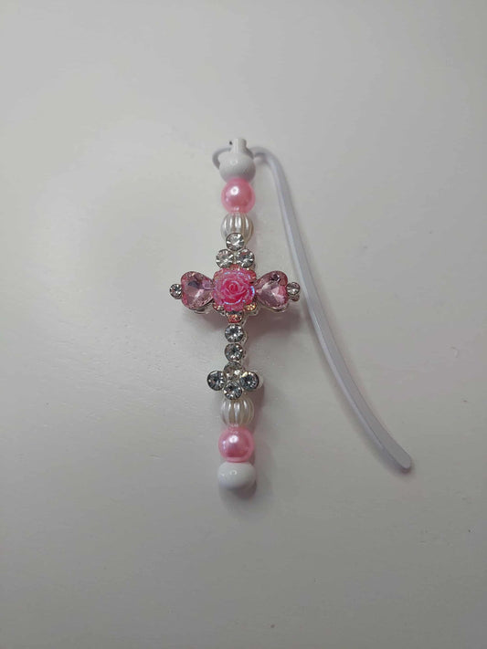 Pink Crystal Cross Bookmark